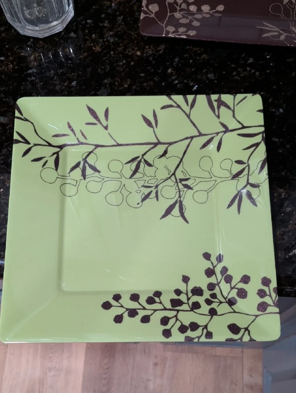 Green and Brown Botanical Square Dinner Plates From Target - Set of 4